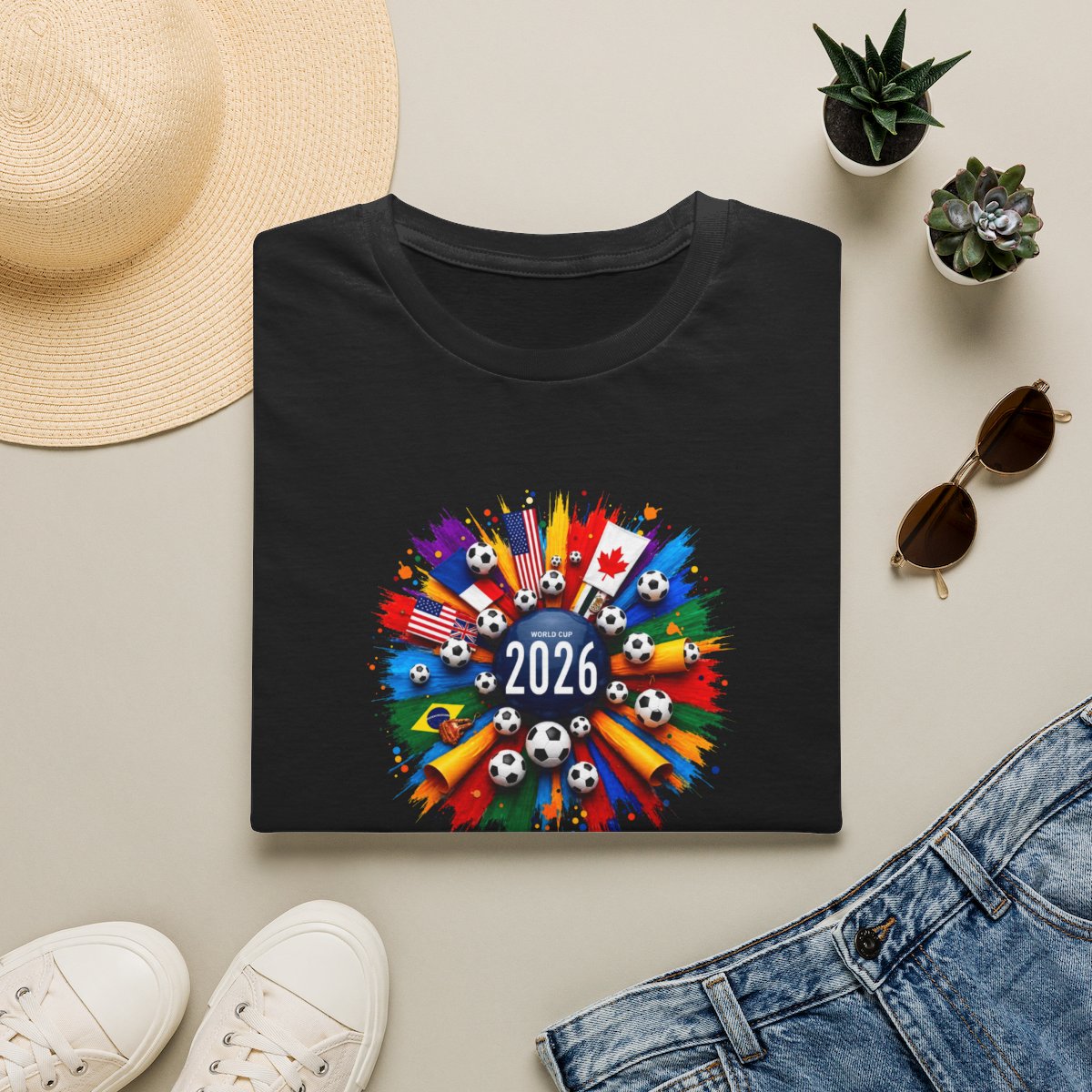 2026 World Flags Graphic T-Shirt — International Pride Soccer Ball Design