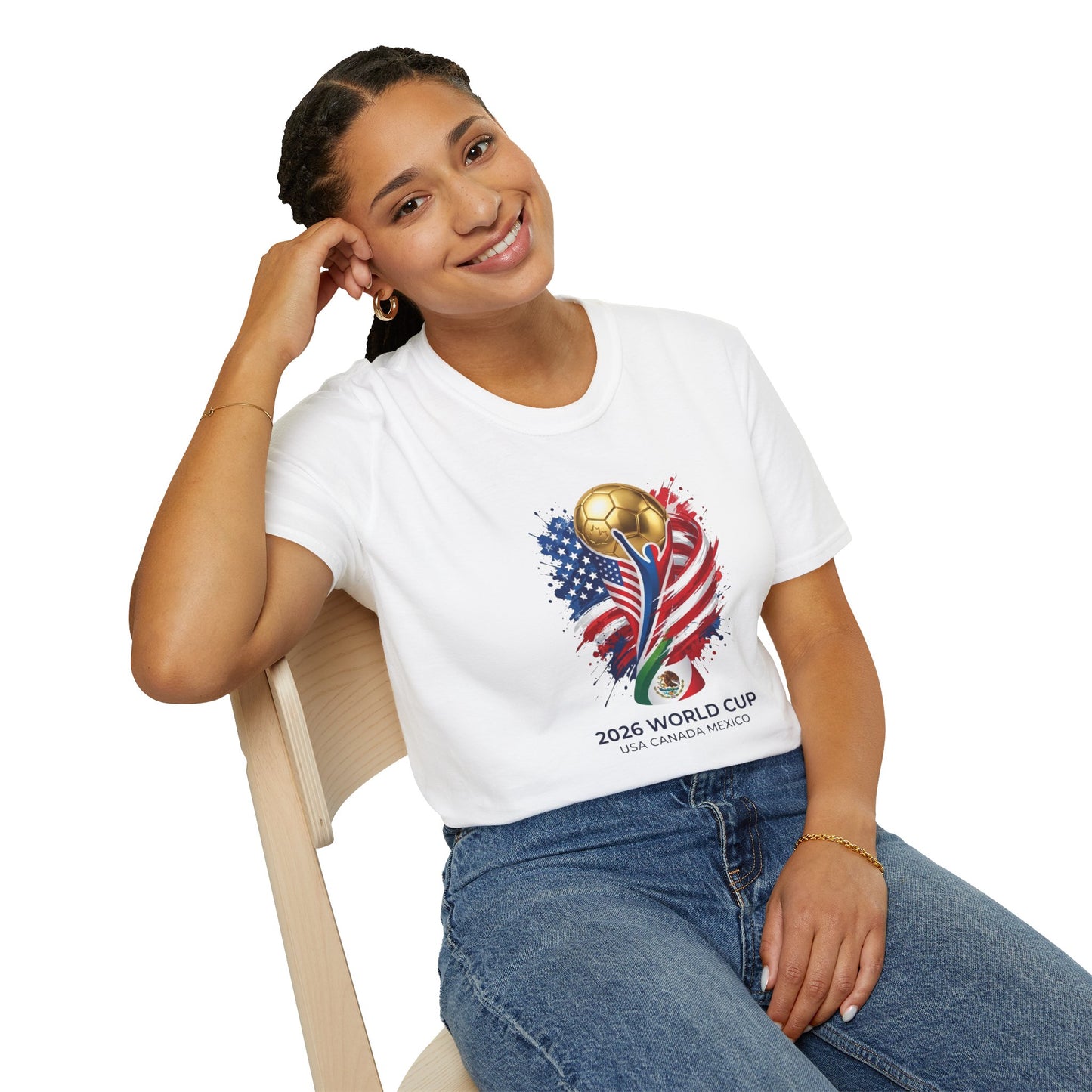 World Cup USA Soccer T-Shirt – 2026 World Cup Gold Trophy with American Flag